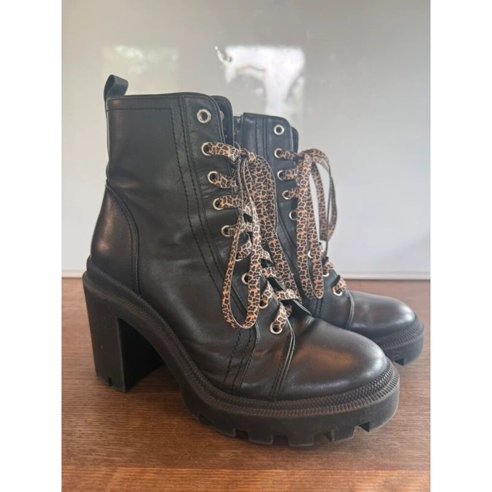 Black Leather Combat Boots 9.5 Heels